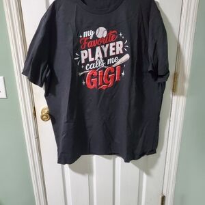 Black Graphic T-Shirt with Red and White Print